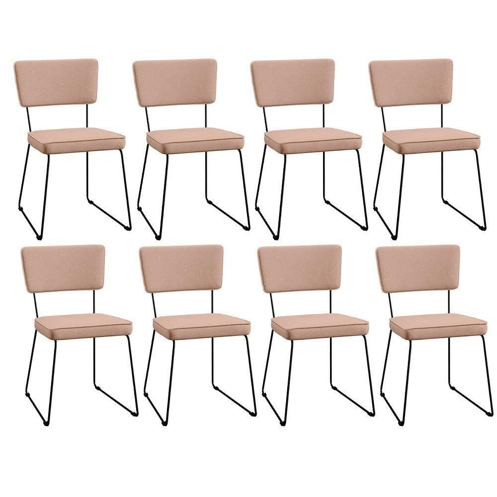 Kit 08 Cadeiras Estofada Para Sala De Jantar Base Aço Rosê