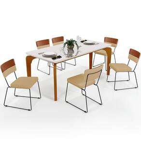 Mesa Capri 160 Off White 6 Cadeiras Faixa Camel Bege Escuro