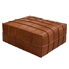 Puff Sala De Estar Grande 90x90cm Couro Caramelo