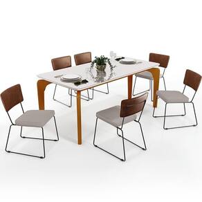 Mesa Capri 160cm Off White Nature E 6 Cadeiras Marrom Bege