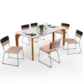 Mesa De Jantar Capri 160 Off White 6 Cadeiras Preto Rosê