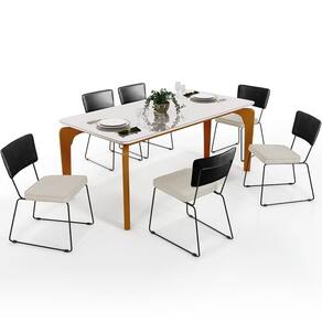 Mesa Capri 160cm Off White Com 6 Cadeiras Preto Champagne