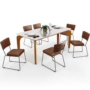 Mesa Capri 160cm Off White Com 6 Cadeiras B05 Marrom