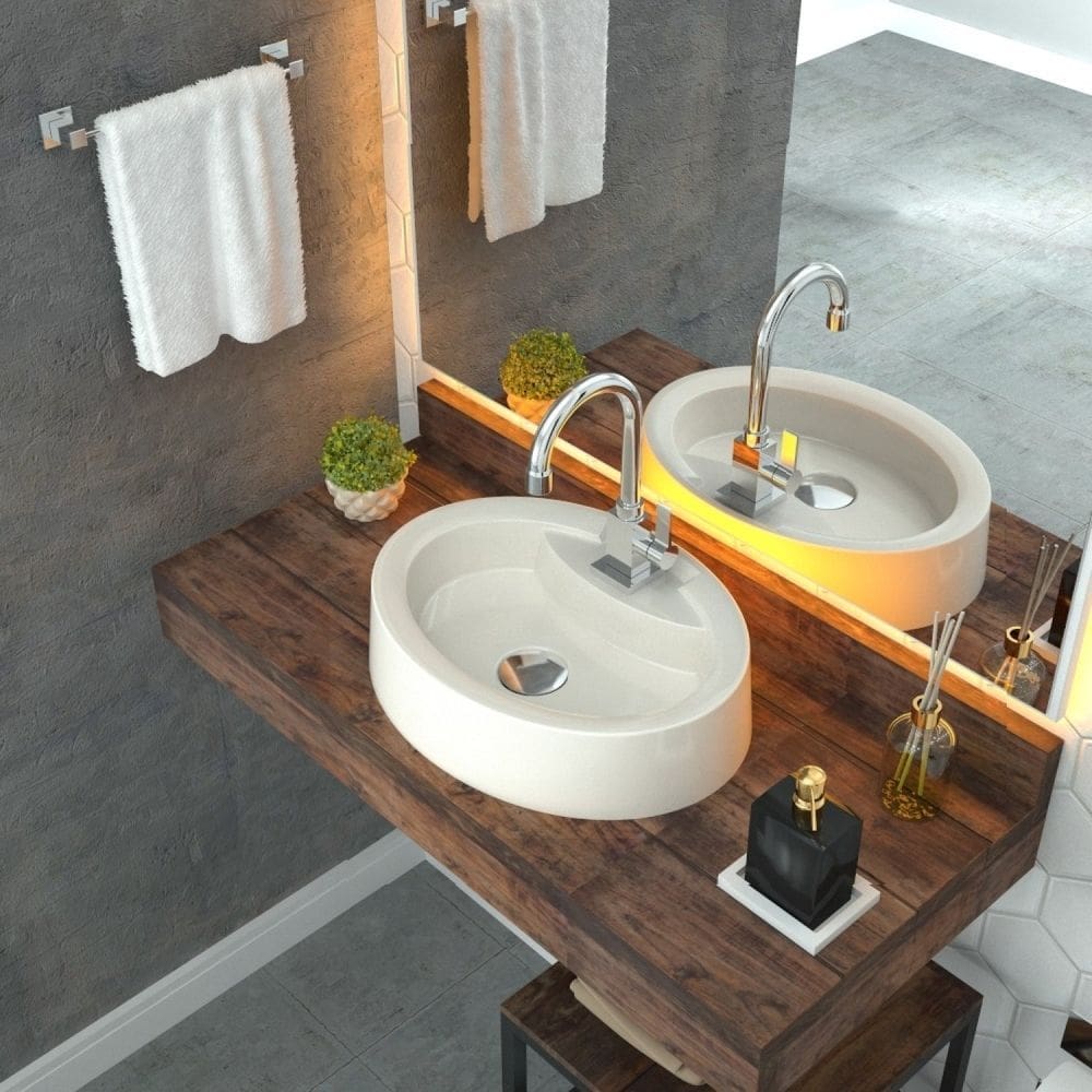 Kit Cuba OV43 com Torneira Luxo 1195 Metal e Válvula Click 1 Polegada G e Sifão Pvc e Flexível Compace Bege