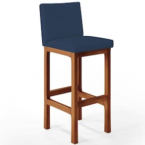 Banqueta Alta Cozinha Alya L02 Suede Azul Marinho