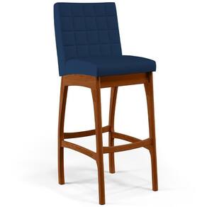 Banqueta Alta Cozinha Mila B04 Suede Azul Marinho