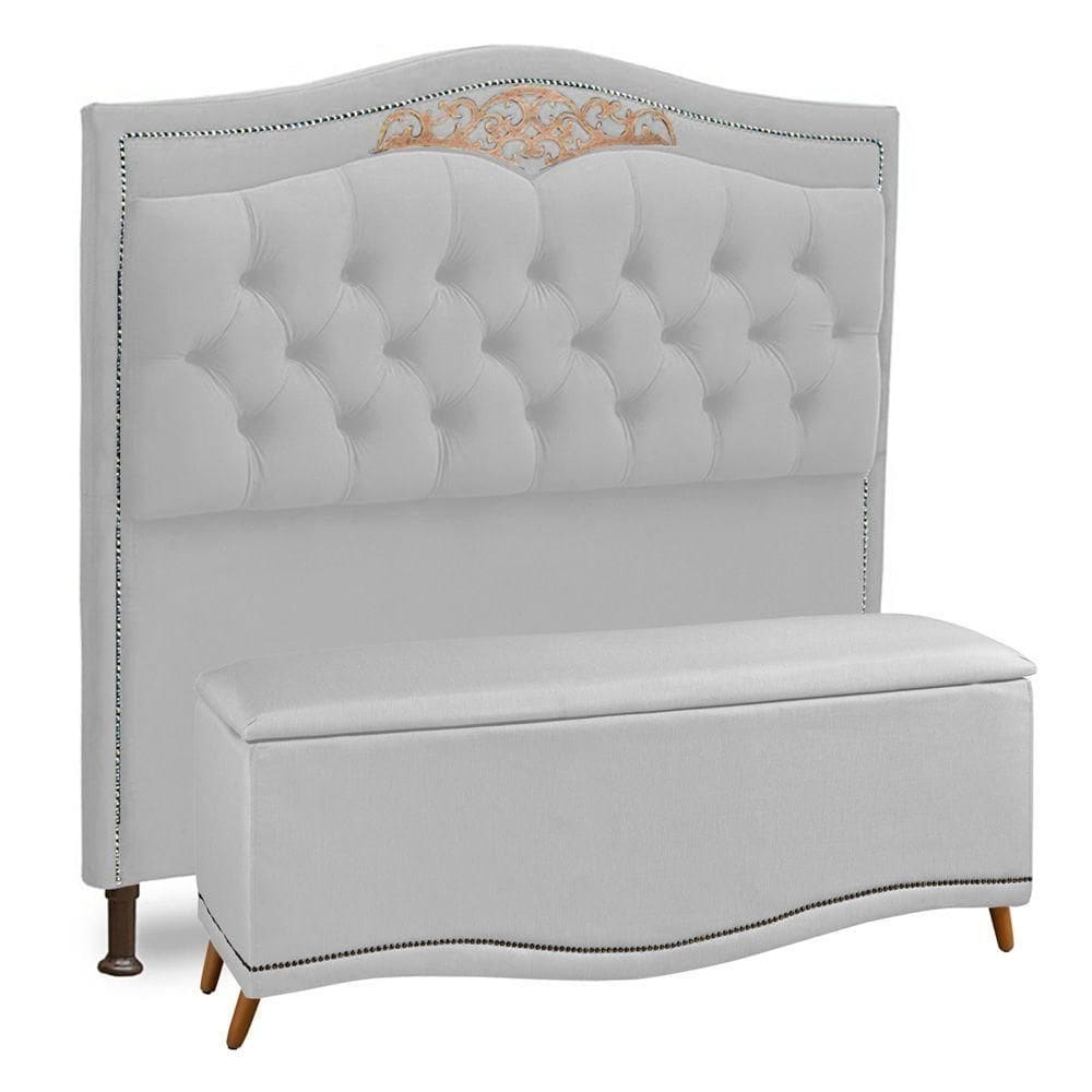Cabeceira E Calçadeira Baú Box Casal Belize 140cm Branco