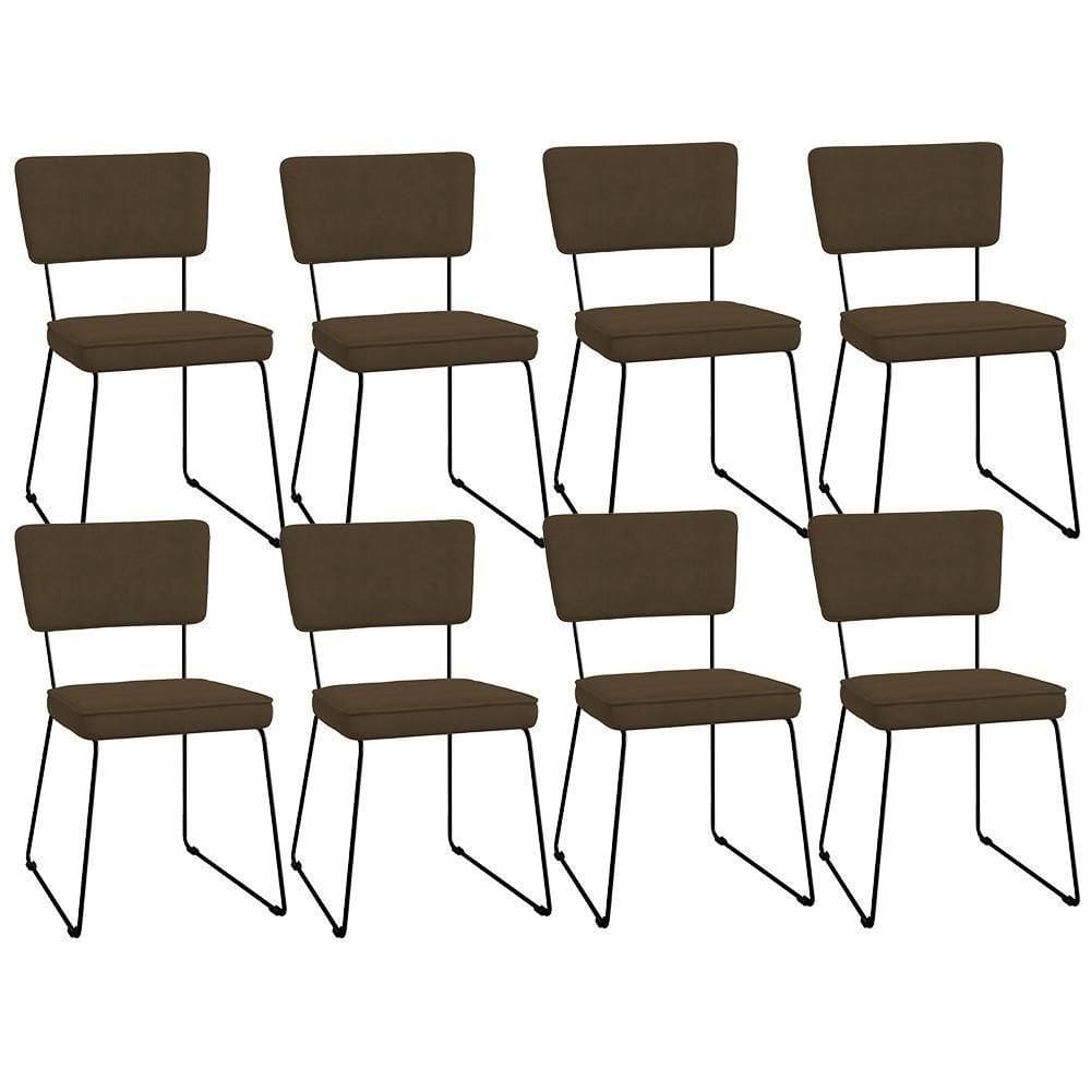 Kit 08 Cadeiras Allana L02 Suede Marrom