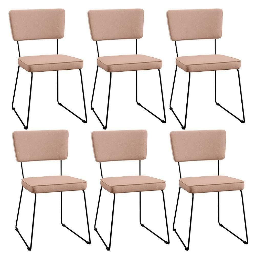 Kit 06 Cadeiras Estofada Para Sala De Jantar Base Aço Rosê