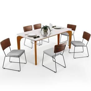 Mesa Capri 160cm Off White Com 6 Cadeiras B05 Marrom Cinza