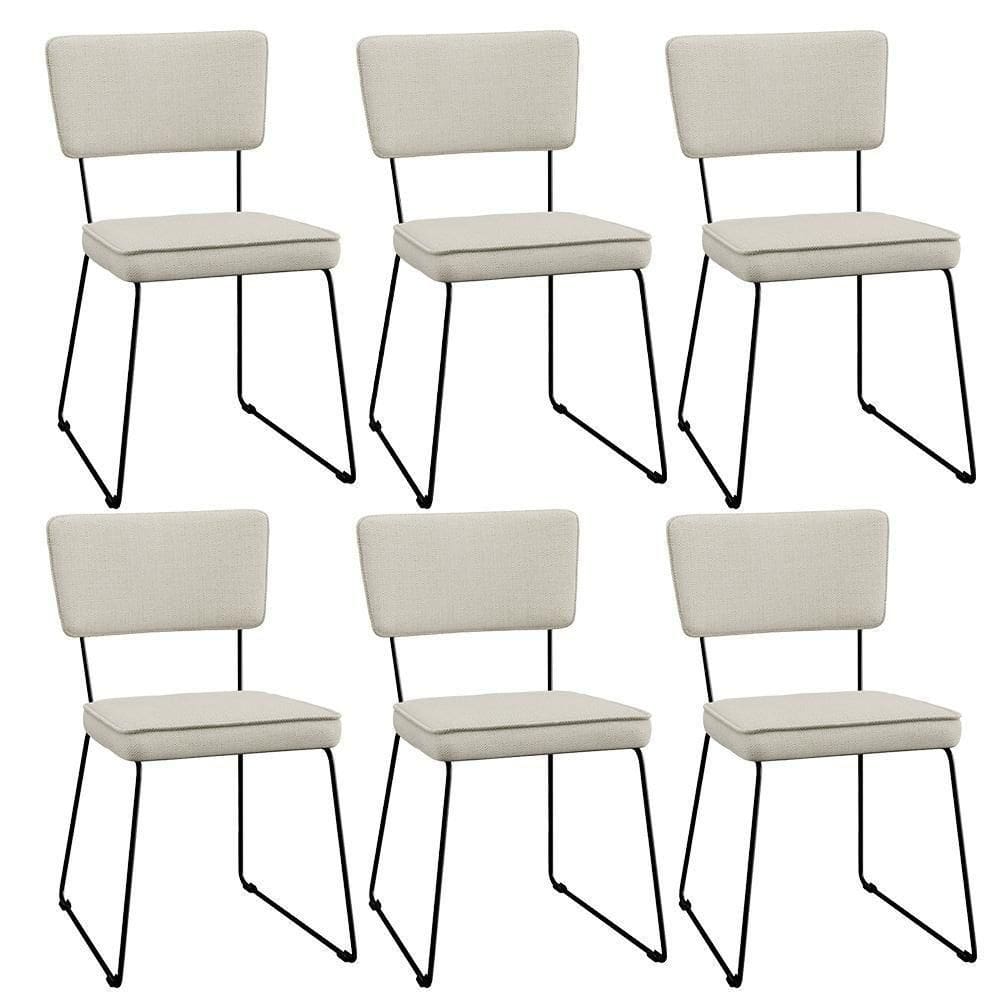 Kit 6 Cadeiras Estofada Para Sala Jantar Base Aço Champagne