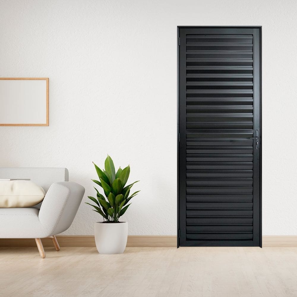 Porta de Aluminio Palheta 210x80cm Linha Plus Lux-esquadrias Preto