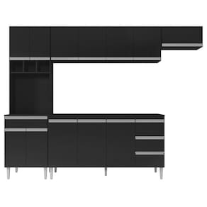 Cozinha Modulada 04 Peças Com Balcão Gabinete 160cm Preto