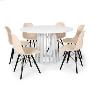 Conjunto Mesa 120cm Branca Com 6 Cadeiras Base Preta - Nude