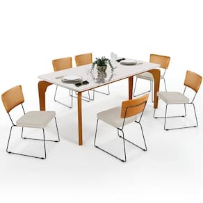 Mesa Capri 160cm Off White Com 6 Cadeiras B05 WhiChampagne