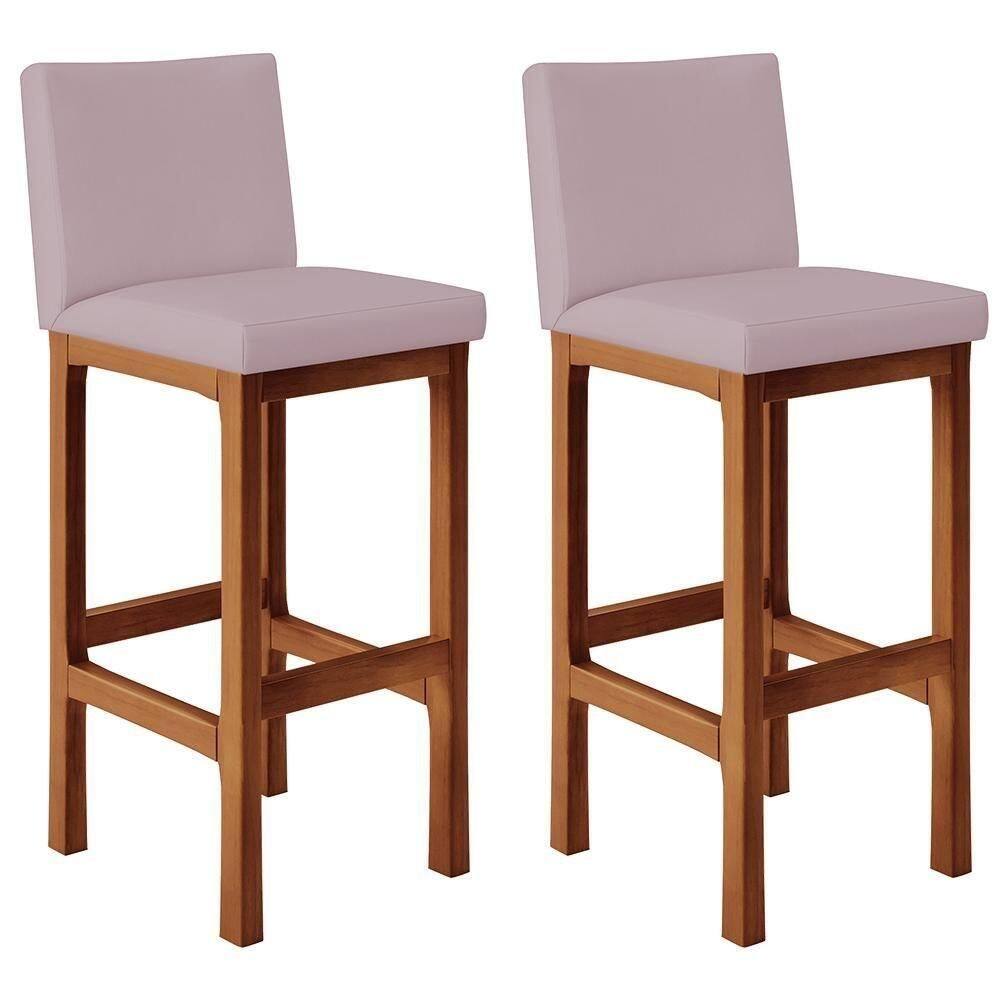 Kit 02 Banquetas Altas Para Cozinha Alya L02 Suede Rosê