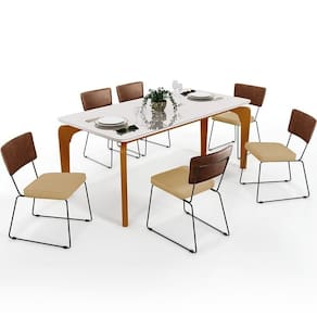 Mesa Capri 160cm Off White E 6 Cadeiras Marrom Bege Escuro
