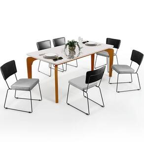 Mesa Capri 160cm Off White Com 6 Cadeiras B05 Preto Cinza
