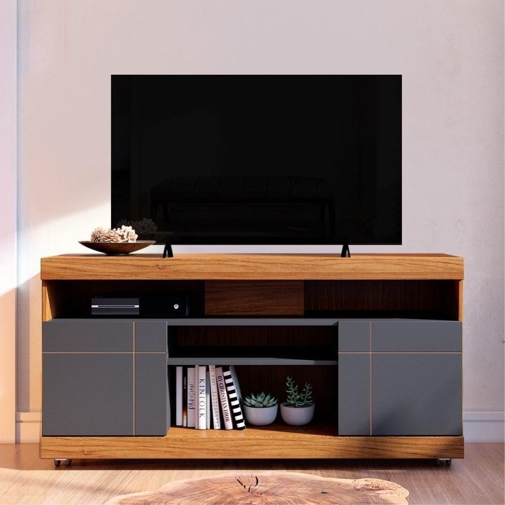 Rack Para Tv Com Portas Aurora Noce Preto