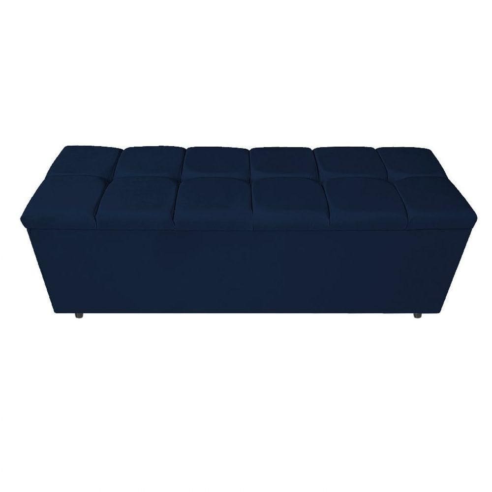 Calçadeira Estofada Manchester 160cm Queen Size Suede Azul Marinho
