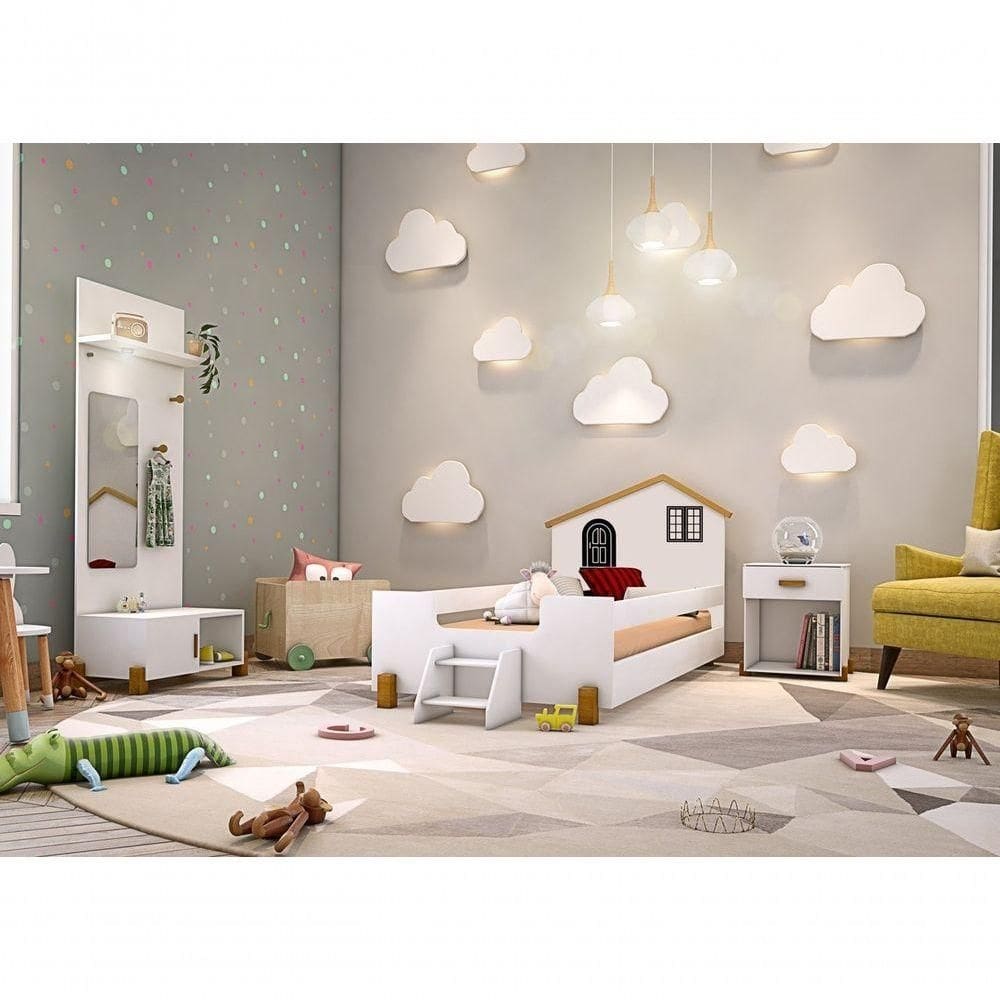 Cama Infantil Casinha Branco Mel E Preto Com Colchão