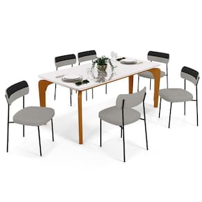 Mesa De Jantar Capri 160cm Off White 6 Cadeiras Cinza Preto