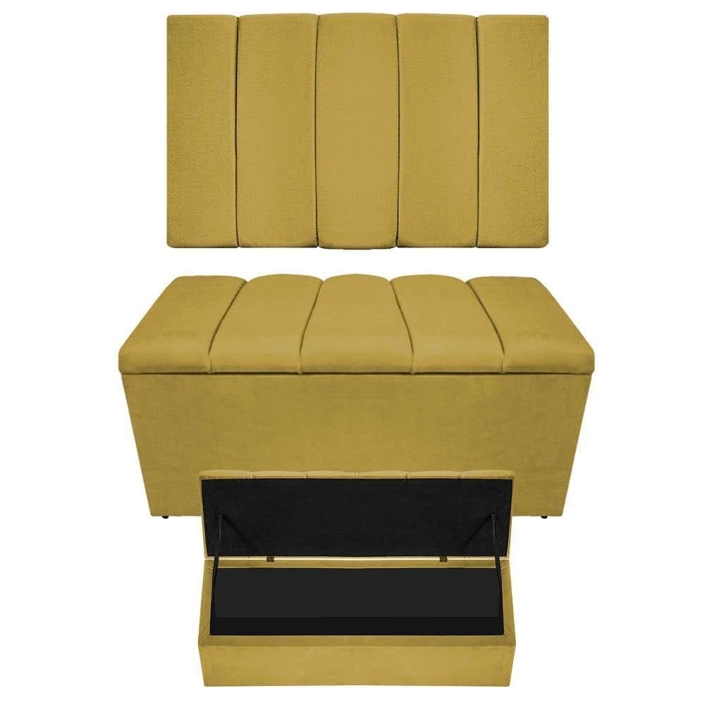 Kit Cabeceira E Calçadeira Sevilha P02 90 Cm Solteiro Suede - Doce Sonho Móveis