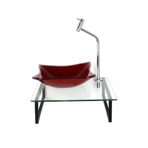 Kit Cuba De Vidro Quadrada 10mm Vermelho Ferrari Com Tampo 40cm Incolor E Suporte Preto