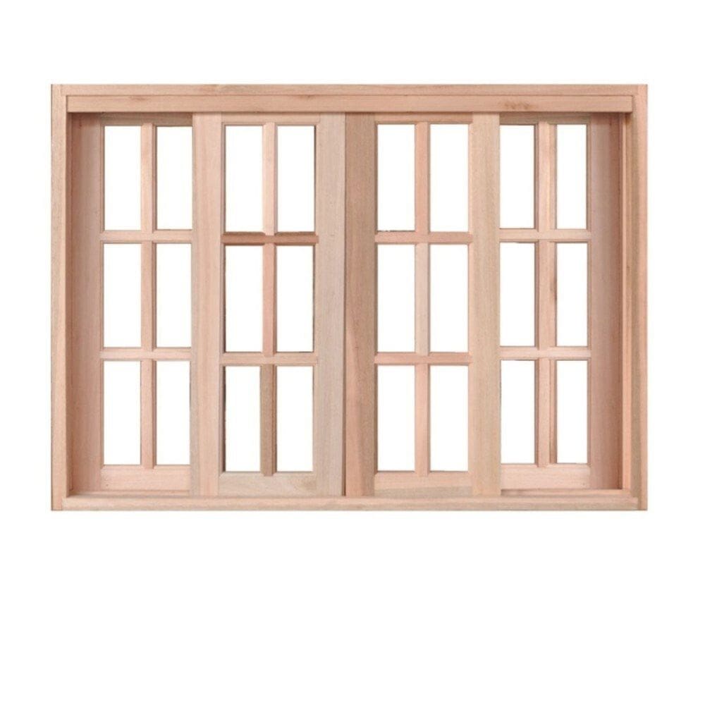 Vitrô Correr 4 Folhas Quadriculado de Madeira Mista Reto 1,20 x 1,00 Rodam Natural