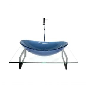 Kit Cuba De Vidro Azul Com Tampo E Suporte Preto