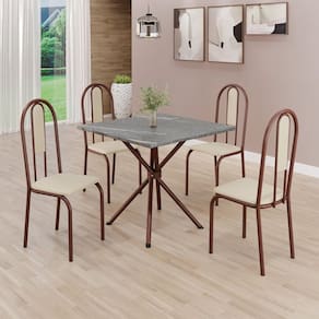 Conjunto Sala de Jantar Mesa Quadrada 70x70cm Tampo Granito Topázio 4 Cadeiras Linda Yescasa Creme/Marrom