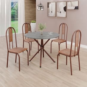 Conjunto Sala de Jantar Mesa Redonda 70cm Tampo Granito Topázio 4 Cadeiras Linda Yescasa Marrom