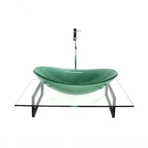Kit Cuba De Vidro Verde C/ Tampo E Suporte Torneira Valvula