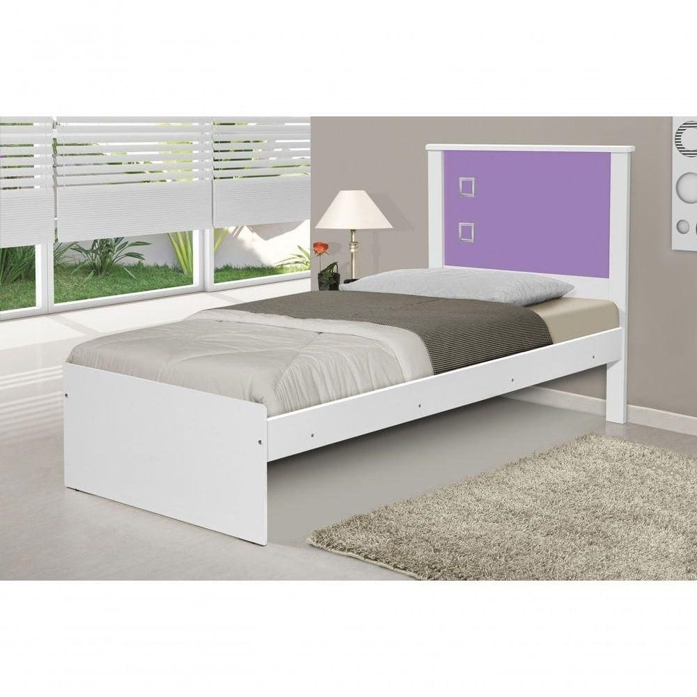 Cama Solteiro Alicante Branca E Lilas