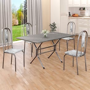 Conjunto Sala de Jantar Mesa Retangular 120x75cm Tampo Granito Topázio 4 Cadeiras Linda Yescasa Paraopeba/Prata
