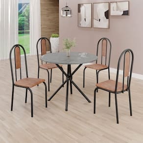 Conjunto Sala de Jantar Mesa Redonda 70cm Tampo Granito Topázio 4 Cadeiras Linda Yescasa Marrom/Preto Fosco
