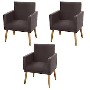 Kit 03 Poltronas Lauren Pés Palito Suede Marrom