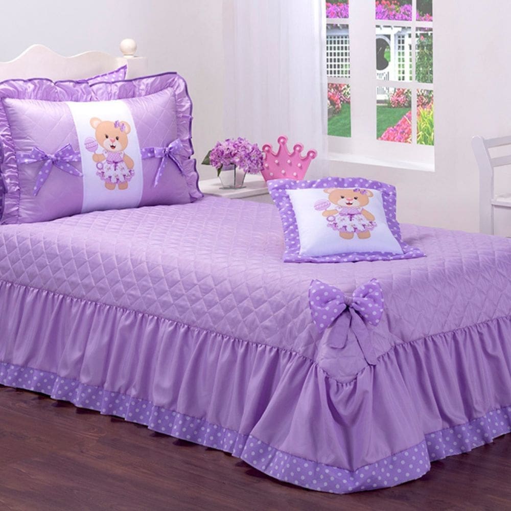 Colcha Infantil Cobre Leito Solteiro 3 peças Ursinha