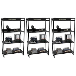 Kit 3 Estantes Livreiro Multiuso Prisma 80Cm 4 Prateleiras Preto Onix