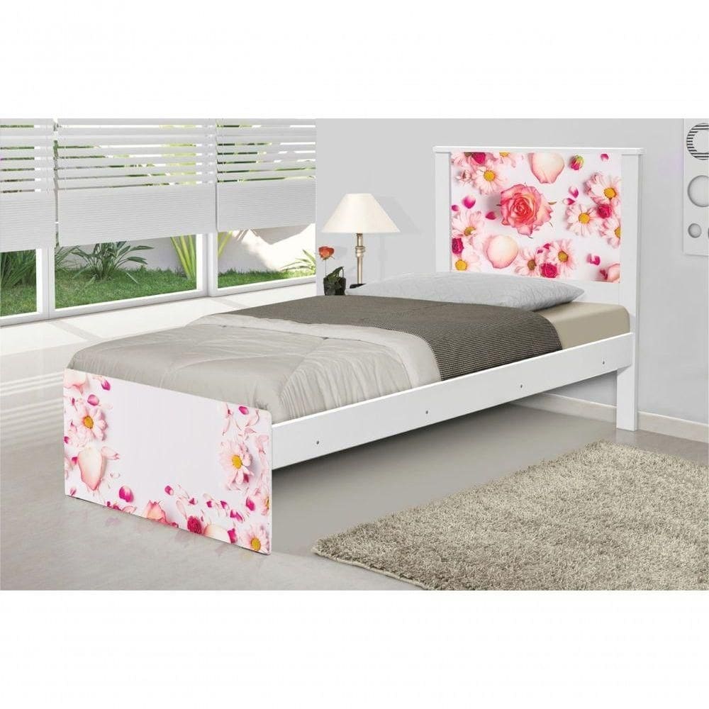 Cama Solteiro Adesivada Rosas Com Colchão