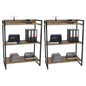 2 Estantes Livreiro 80Cm 3 Prateleiras Carvalho
