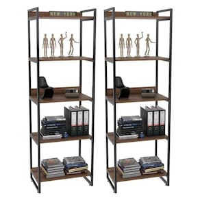 Kit 2 Estantes Livreiro 60Cm 5 Prateleiras Nogal
