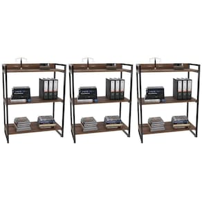 Kit 3 Estantes Livreiro Multiuso Prisma Estilo Industrial 80Cm 3 Prateleiras C08 Nogal - Mpozenato