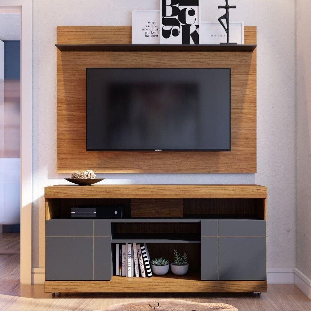 Home Para Tv Com Portas Vernita Noce Preto