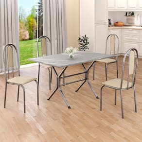 Conjunto Sala de Jantar Mesa Retangular 100x60cm Tampo Granito Topázio 4 Cadeiras Linda Yescasa Creme/Prata