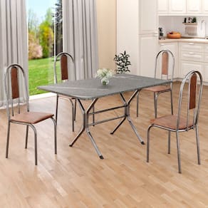 Conjunto Sala de Jantar Mesa Retangular 120x75cm Tampo Granito Topázio 4 Cadeiras Linda Yescasa Marrom/Prata