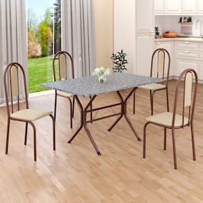 Conjunto Sala de Jantar Mesa Retangular 100x60cm Tampo Granito Ocre 4 Cadeiras Linda Yescasa Creme/Marrom