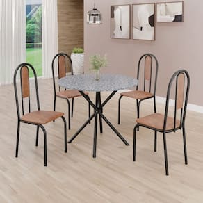Conjunto Sala de Jantar Mesa Redonda 75cm Tampo Granito Ocre 4 Cadeiras Linda Yescasa Marrom/Preto Fosco