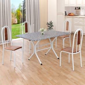 Conjunto Sala de Jantar Mesa Retangular 120x75cm Tampo Granito Ocre 4 Cadeiras Linda Yescasa Marrom/Branco