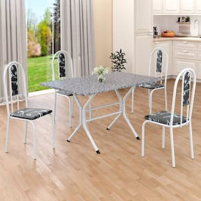 Conjunto Sala de Jantar Mesa Retangular 100x60cm Tampo Granito Ocre 4 Cadeiras Linda Yescasa Preto Floral/Branco